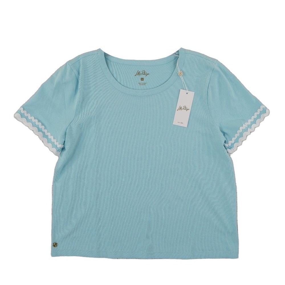 NWT Lilly Pulitzer Clairmont Trimmed Knit Top Women's Size Medium Blue Blouse